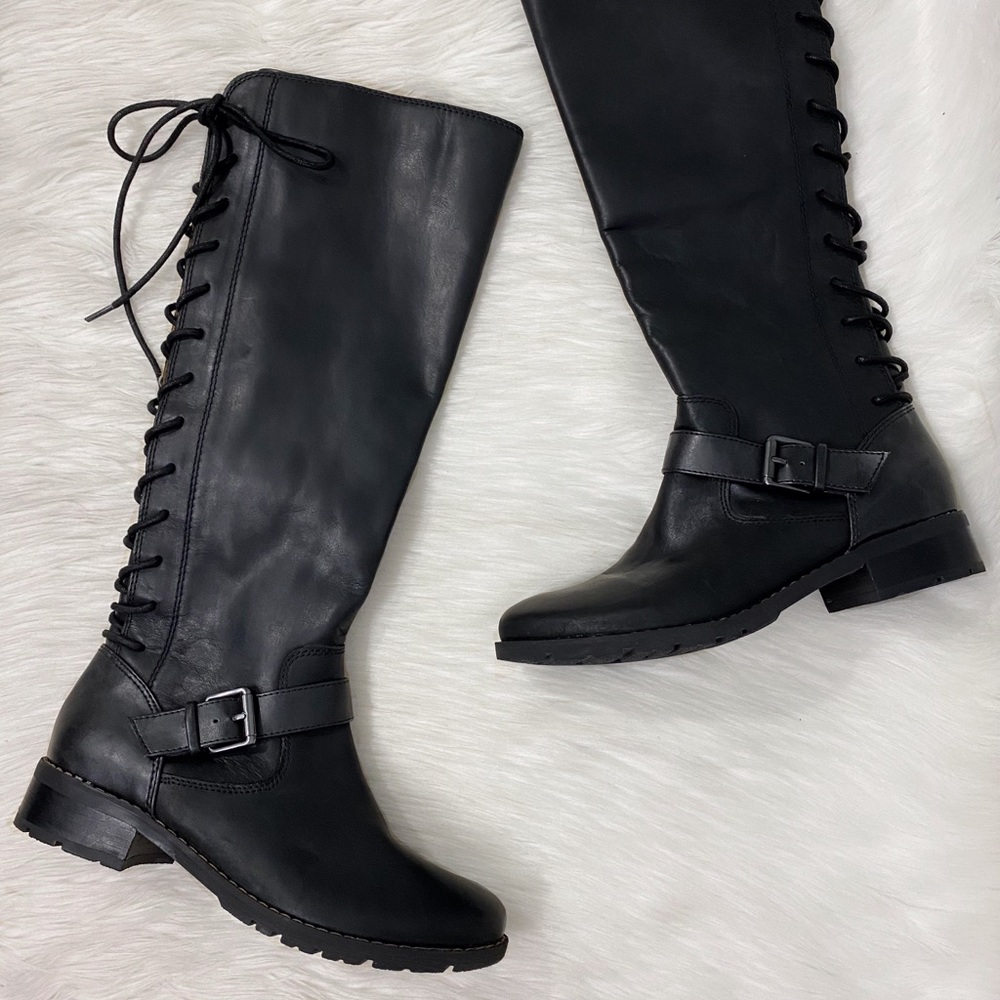 Sofft Black Leather Back Lace Up Tall Boots